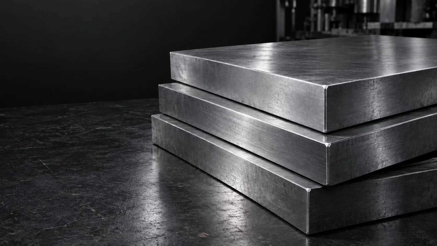 Stacked finished steel mould plates with a brushed metal surface